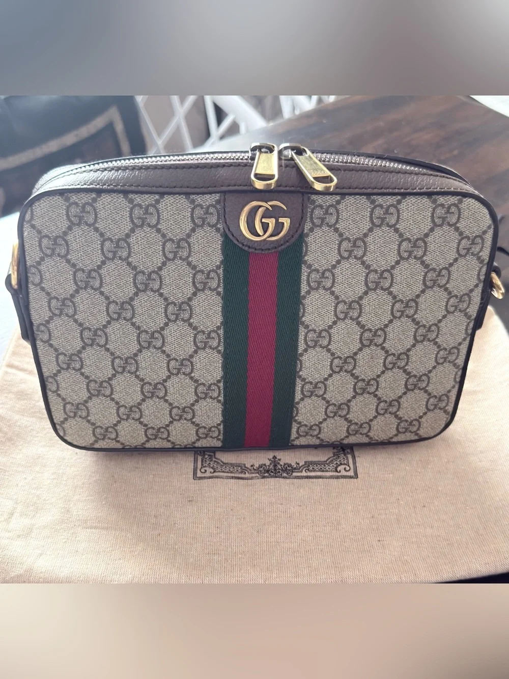 Gucci Brown GG Supreme Belt Bag with Green and Red Web Stripe